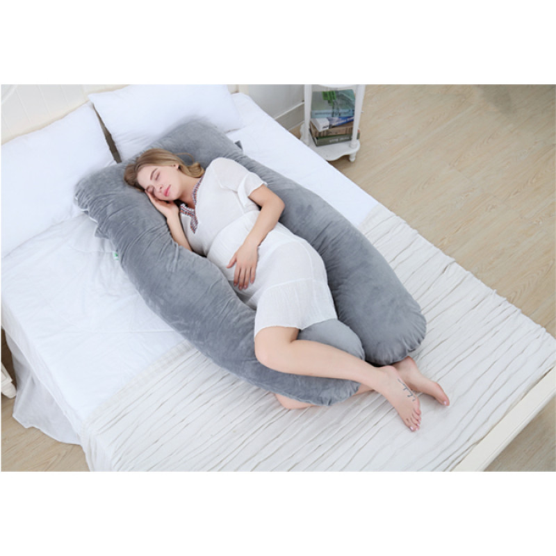 Full Body Pregnancy Pillow Velvet Cover Grey U Shape Maternity Support for Back Hips Legs Belly for Pregnant Women